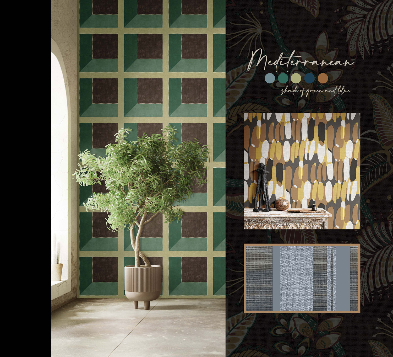 Zeleno-černo-zlatá geometrická 3D vliesová tapeta na zeď, 21107, Cvlto, Cristiana Masi by Parato